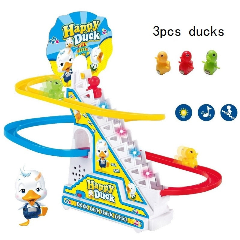 Climbing Stairs Track Toys Cartoon Penguin Dinosaur Dog Duck For Children Electronic Music Kids Funny Boys Girls Birthday Gift