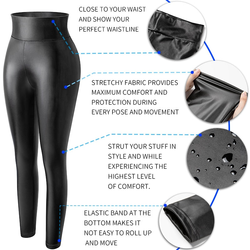 High Waist Faux Leather Leggings Women Non See-through Thick PU Leggings Hip Push Up Slim Pants Fitness Panties Butt Lifter