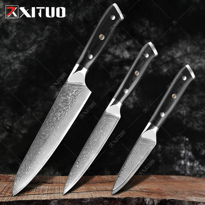 XITUO Damascus Chef Knife 1-8PCS Professional Japan Sankotu Cleaver Bone Knives Utility Kiritsuke Paring Kitchen Knife Cooking