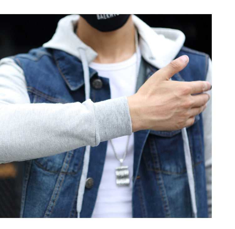 Denim Men Hooded Sportswear Outdoors Casual Fashion Jeans Jackets Hoodies Cowboy Mens Jacket and Coat Plus Size