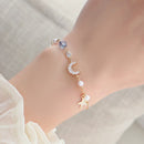 Exquisita pulsera Bohemia de lujo con luna y estrella para mujer, brazalete de hilo de oro auténtico de 14k, Pulseras, accesorios de regalo de cumpleaños y aniversario