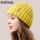 FURTALK Wintermütze für Damen, Beanie-Mütze mit Fleecefutter, Herren, Damen, gestrickte Wintermütze für Damen, Mädchen, Rot, Schwarz, Weiß, Rosa, Grau