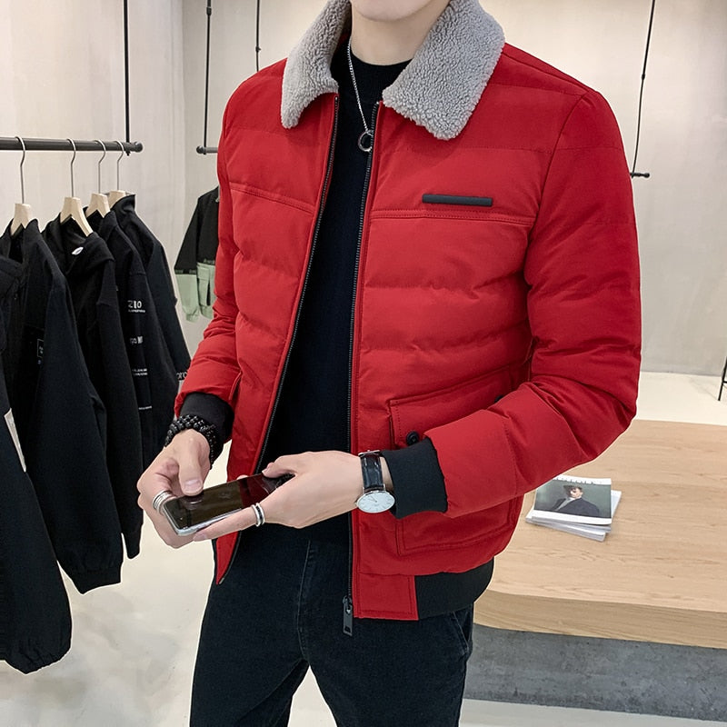 Chaqueta de lana con solapa para hombre, chaqueta de algodón ajustada de Color sólido a la moda para hombre, chaqueta informal cálida para invierno, chaqueta superior, 2020