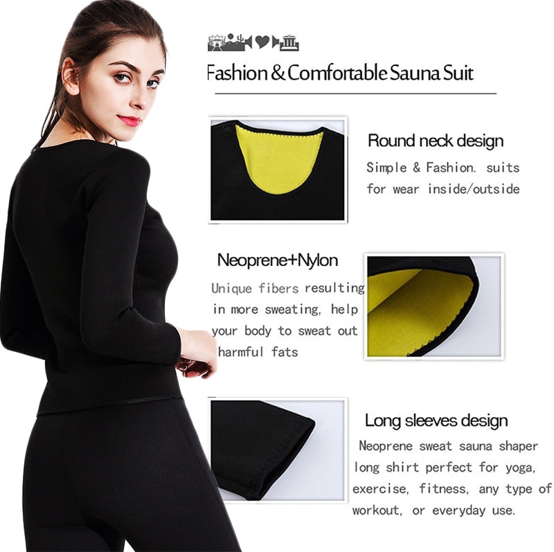 Twinso, pantalón adelgazante + camisa, conjunto deportivo para mujer, traje de Sauna de neopreno para perder peso, moldeador de cuerpo, entrenador de cintura, blusa, Legging, chándal