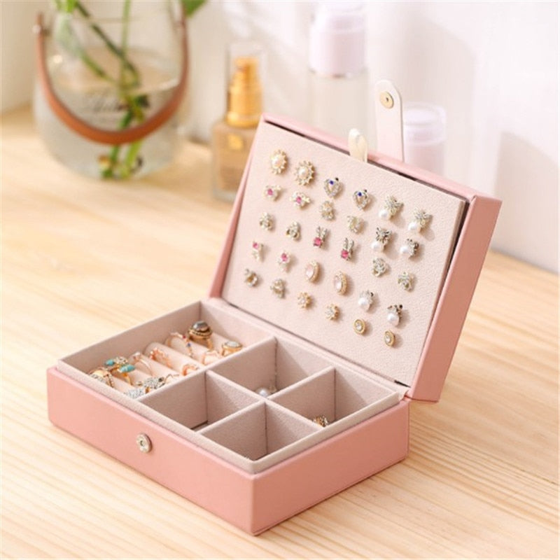 WE Lady PU cuero Universal joyería organizador pantalla viaje joyero cajas portátil joyero botón almacenamiento de cuero