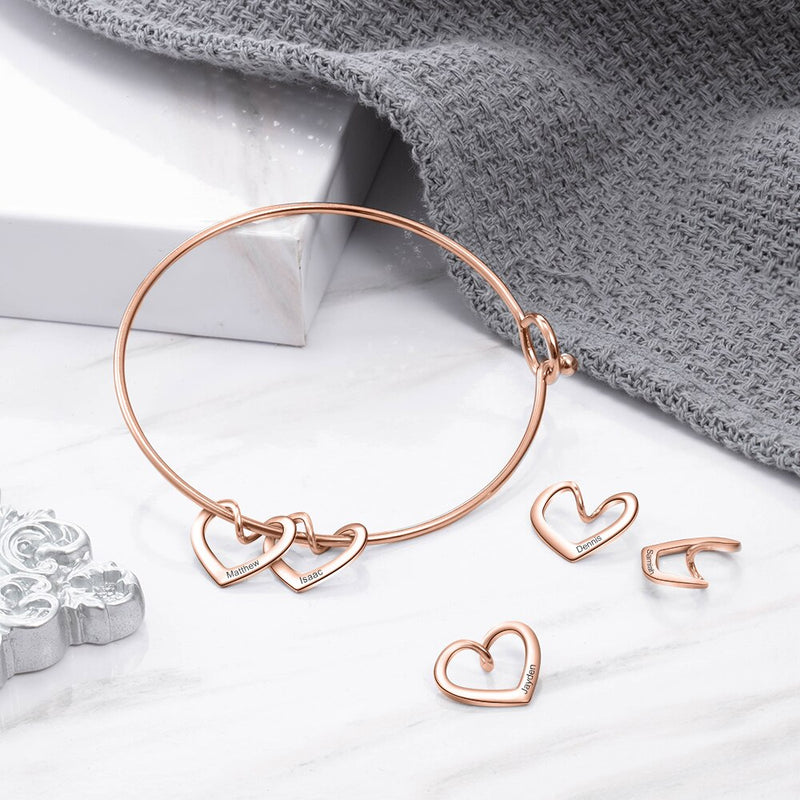 JewelOra Personalisierte Gravur Name Herz Charms Armbänder für Frauen Edelstahl Customized Armreif DIY Schmuck Geschenk für Sie