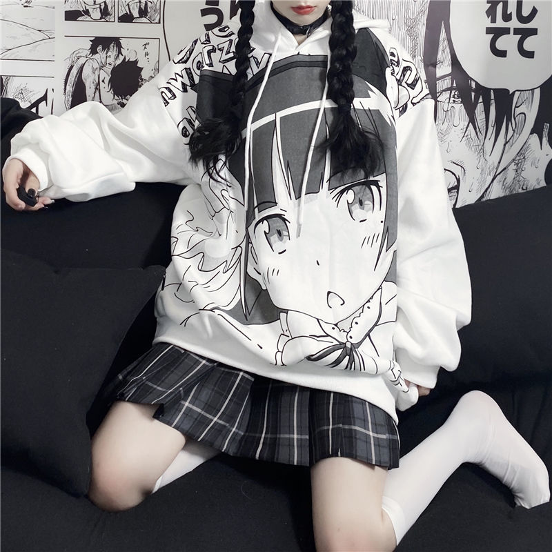 Deeptown Anime Hoodie Autumn Clothes Women Sweatshirt Fashion Print Long Sleeve Tops Casual Warm Velvet Plus Size Women Pullover