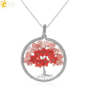 CSJA Tree of Life Pendant Necklace Natural Stone Silver Color Wire Wrap Quartz Crystal Chip Bead Flower Reiki Jewelry Women G306