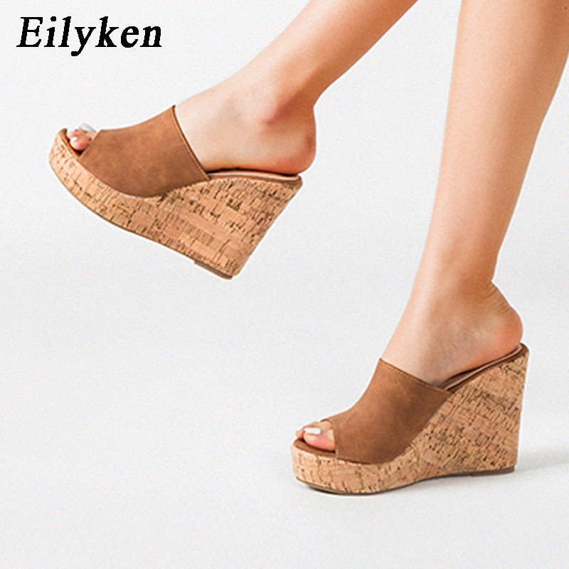 Eilyken 2023 New Summer Casual Cozy Platform Wedges Heels Slippers Ladies Fashion Open Toe Roman Women&