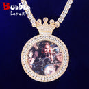 Bubble Letter Custom Foto Halskette für Herren Bild Erinnerung Krone Micro Pave Anhänger Vergoldet Hip Hop Rock Schmuck