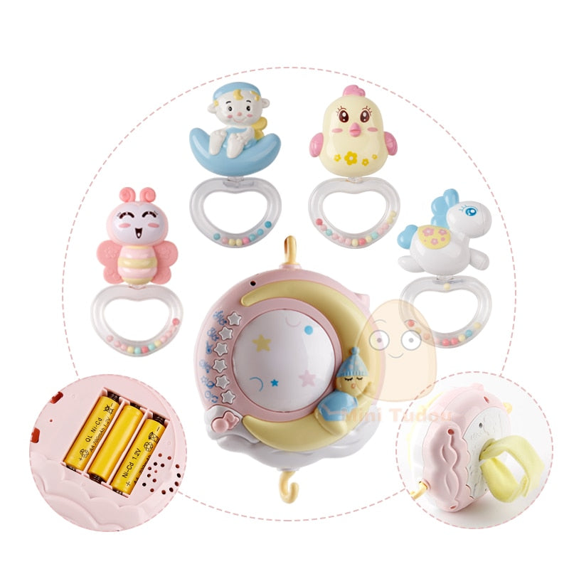 Baby Rattles Crib Mobiles Toy Holder Rotating Mobile Bed Bell Musical Box Projection 0-12 Months Newborn Infant Baby Boy Toys