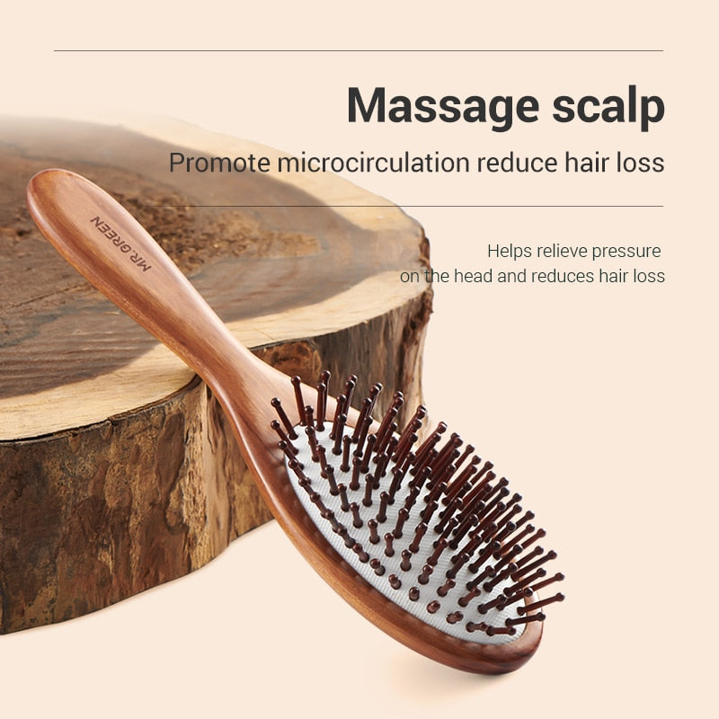 MR.GREEN Hair Brush Nature Wooden Anti-Static Detangle Brush Hair Scalp Massage Comb Air Cushion Styling Tools for Women Men