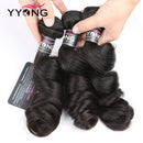Yyong Hair Peruvian Loose Wave 3/4 Bundles Human Hair With Lace Closure 4x4 Lace Closure With Bundles Natural Color Remy Hair