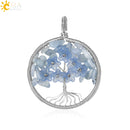 CSJA Tree of Life Pendant Necklace Natural Stone Silver Color Wire Wrap Quartz Crystal Chip Bead Flower Reiki Jewelry Women G306