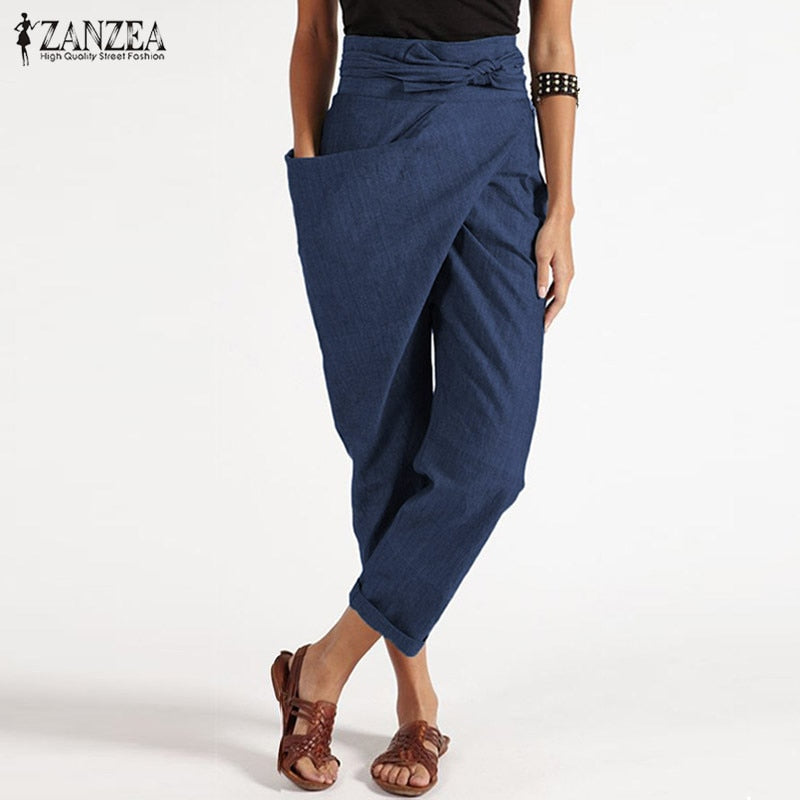 Fashion Women Harem Pants ZANZEA Casual Lace Up Solid Turnip Trousers Female Office Work Pants Elegant Pencil Pantalon Palazzo