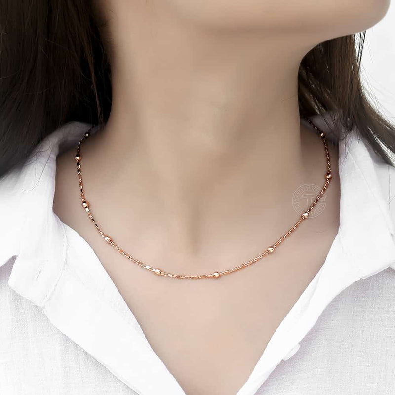 Conjunto de joyería fina de oro rosa 585 para mujer, conjunto de collar de pulsera de cadena de eslabones de cuentas marinas, regalos de joyería de boda para fiesta de mujer CS09