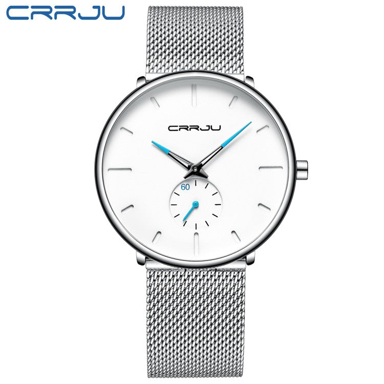 CRRJU Relojes para hombre Ultrafino Minimalista Impermeable - Reloj de pulsera de moda para hombre Vestido unisex con banda de malla de acero inoxidable