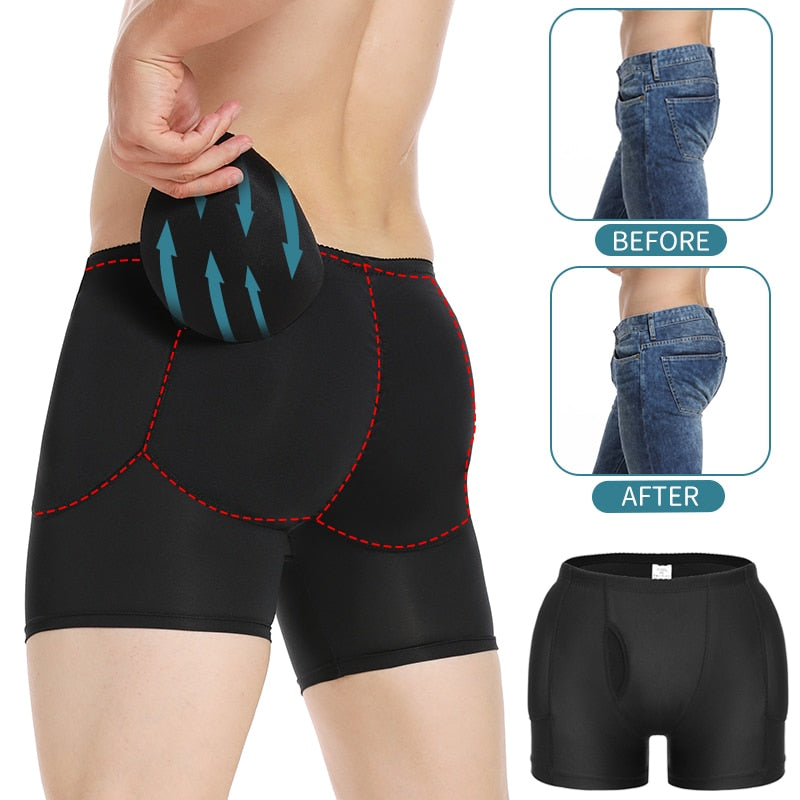 Mens Padded Shapewear Hip Enhancer Butt Lifter Slimming Body Shaper Compression Shorts Boxer Enhancing Underwear Control Panties