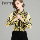 Summer Women Slim Blouses Tops Baroque Print Runway Long Sleeve Shirt Ladies Collar Elegant Vintage Office Shirts Work Wear