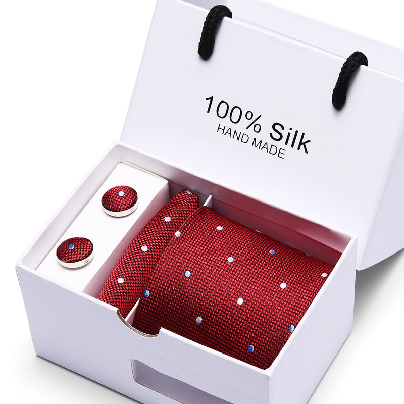 Joy Alice Wedding men neck ties gift box packing men brand luxury necktie pocket square silk tie set cufflinks handkerchief