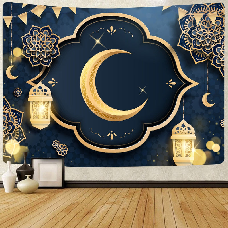 Simsant Ramadan Kareem Tapiz Moon Star Eid Mubarak Religión Festival Tapices colgantes de pared para la decoración del dormitorio de la sala de estar