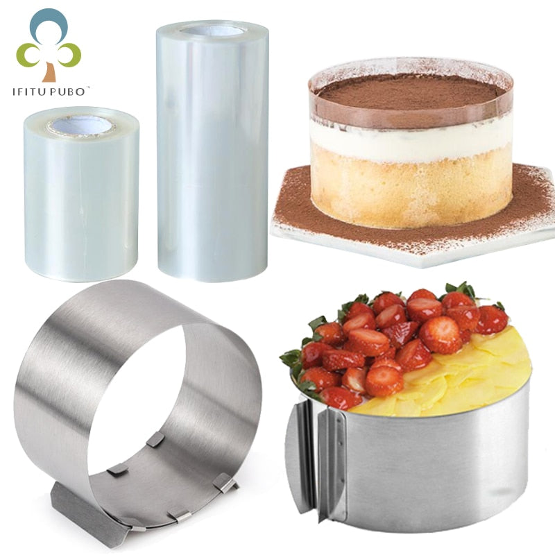 Adjustable Mousse Ring Round Mould Mousse Cake Edge Collar Film Kitchen Accessory DIY Baking Tools Cakes Dessert Decoration GYH