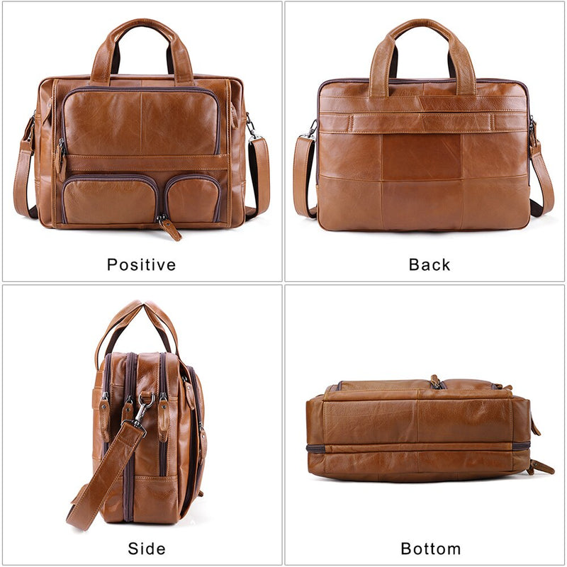 JOYIR Genuine Leather Men's Briefcase Business Bag Laptop 17"Large Capacity Travel Messenger Bag Men Shoulder Bag for Documents