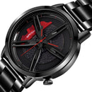 Men Watch Car Wheel Rim Hub Dial Male Wristwatch Cool Man Black Waterproof Watches Mesh Stainless Steel Quartz Relogio Masculino
