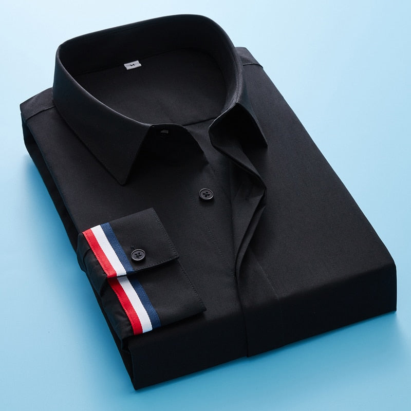 Herrenbekleidung Klassische weiße schwarze Hemden koreanische Kleidung Hemd verdeckte Knopfleiste formelle Business-Standard-Fit-Langarmhemden