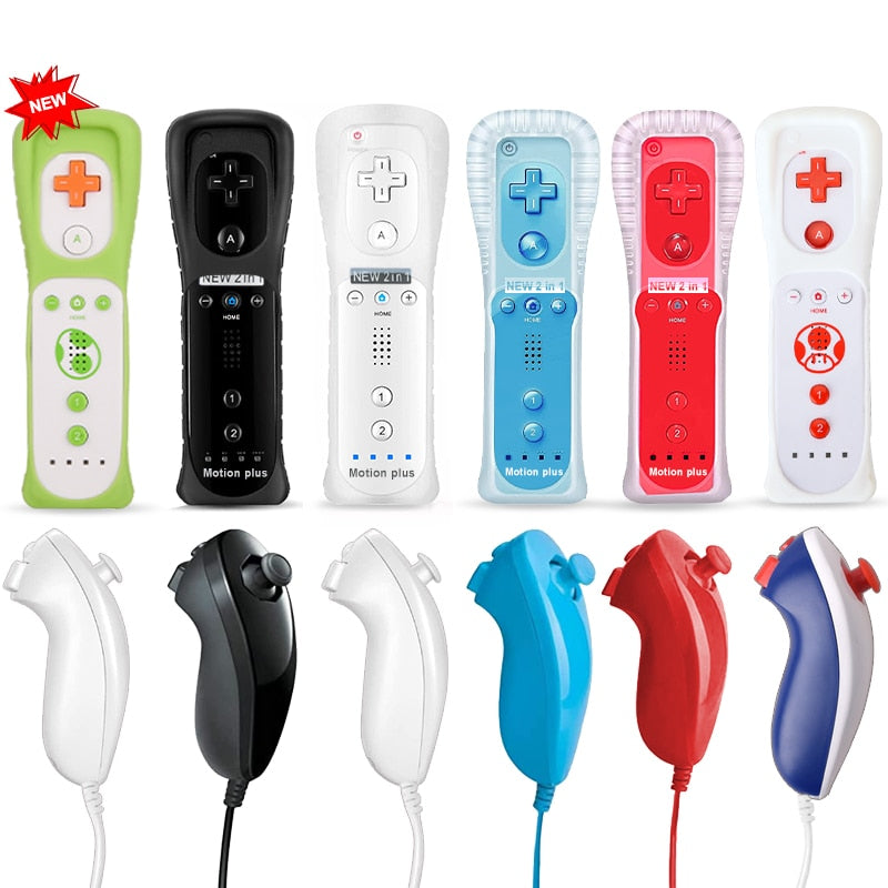 2 in 1 Wireless Remote Controller for Nunchuk Nintendo Wii Built-in Motion Plus Gamepad with Silicone Case Motion Sensor