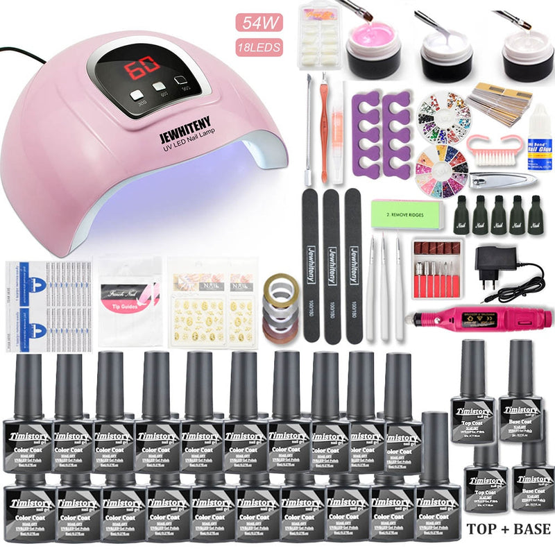 Manicure Set With UV Led Nail Lamp 120W/54W Nail Set 30/20 Colors Gel Nail Polish Kit Sets Tools Set With Nail Drill Machine