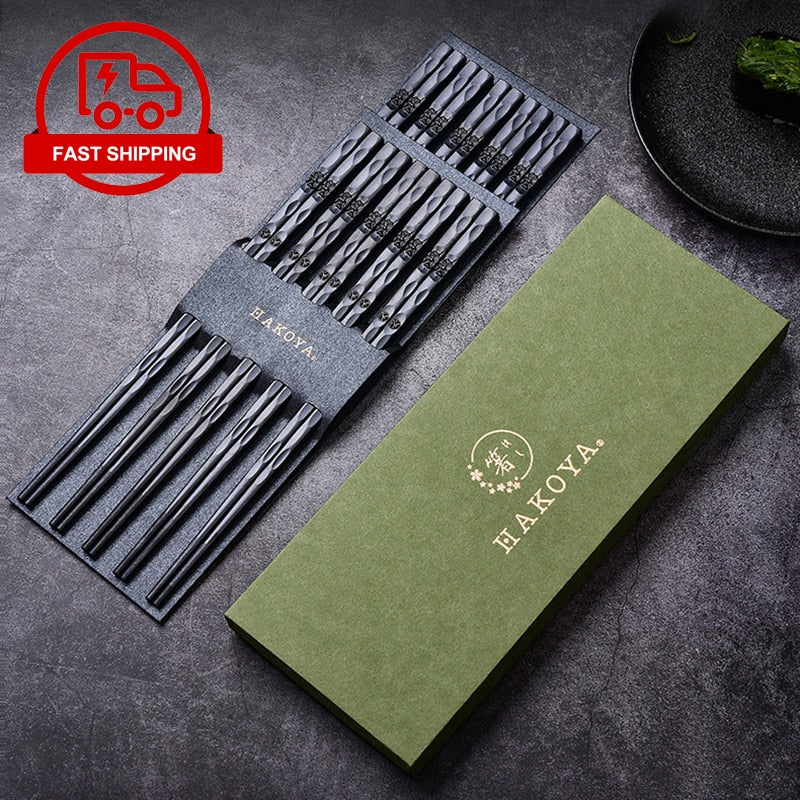 5 Paare/Set Essstäbchen aus Legierung im japanischen Stil mit Geschenkbox, rutschfeste, schimmelresistente Sushi-Essensstäbchen, wiederverwendbare Küchenhelfer