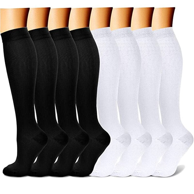8 Pairs Compression Stockings Socks Pack Women Men 15-20mmHg Circulation Support Running Sport Marathon Cycling Varicose Veins