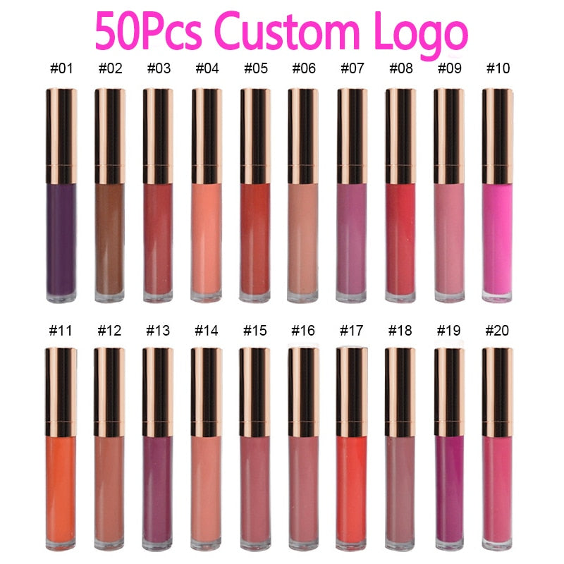 50 Uds., 30 colores, lápiz labial líquido mate resistente al agua, tinte de labios, brillo de labios mate, lápiz labial cosmético, brillo de labios de larga duración, logotipo personalizado