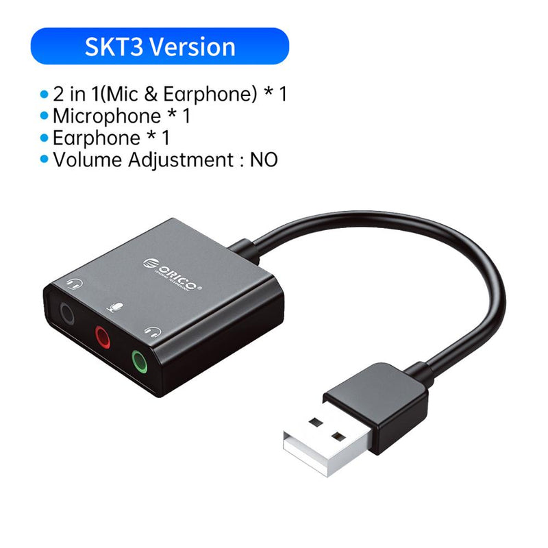 ORICO Externe USB-Soundkarte Stereo-Mikrofon Lautsprecher Headset Audio-Buchse 3,5-mm-Kabeladapter Stummschalter Lautstärkeregelung Free Drive