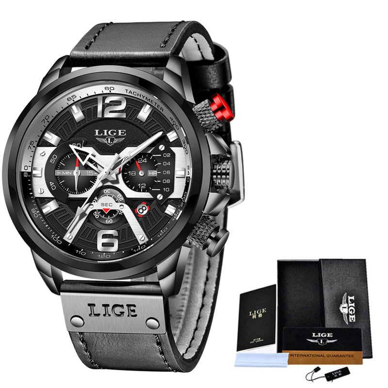 2022 LIGE Herrenuhren Top-Marke Luxus Blau Leder Chronograph Sportuhr Für Herren Mode Datum Wasserdichte Uhr Reloj Hombre