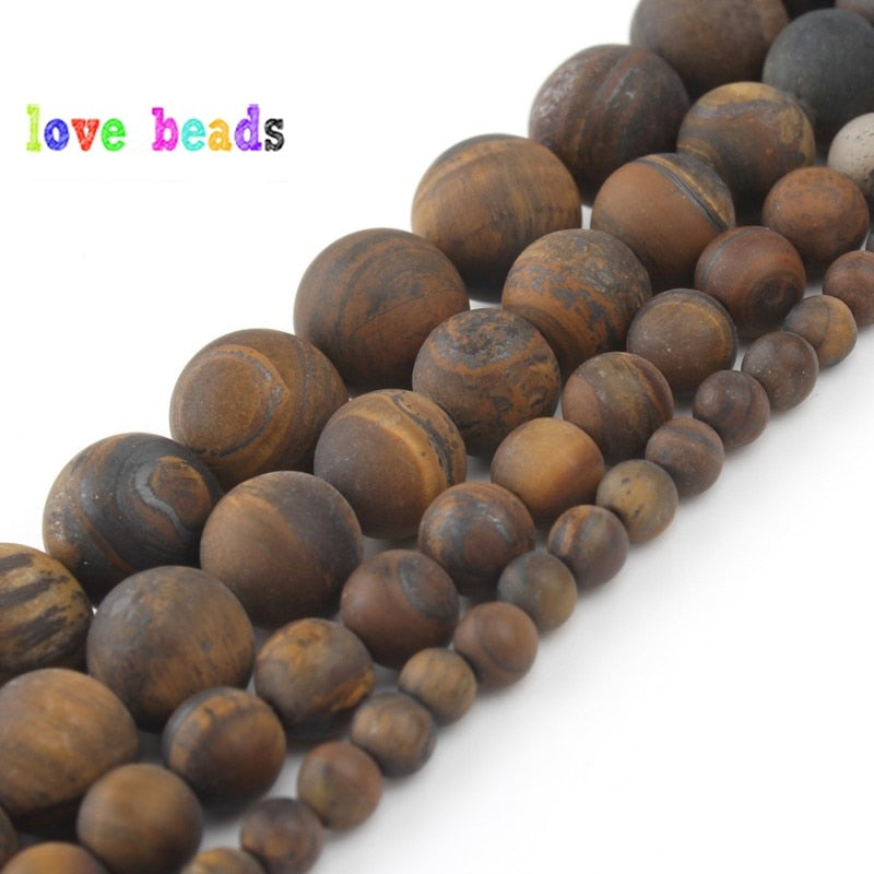 Natural Round Stone Bead 15inches Dull Polish Matte Yellow Tiger Eye Beads for Jewelry Making Diy Bracelet 4/6/8/10mm