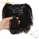 Showcoco Afro Kinky Curly Clip en extensiones de cabello humano HairClip 125 8pcs Clip en extensión de cabello humano real 4c Remy hecho a máquina
