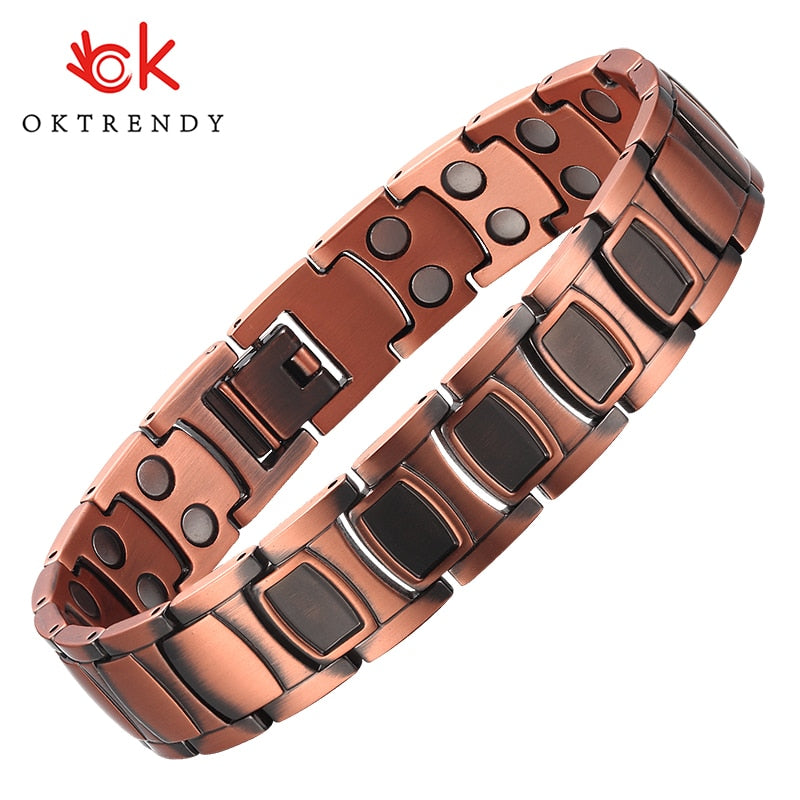 Magnetic Therapy Bracelet Health Energy Pure Copper Therapy Bangle for Arthritis Energy Stones Luxury Men Bracelet Metal Jewelry