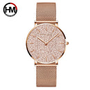Relojes de mujer, nuevas estrellas Flash, acero inoxidable, malla de oro rosa, relojes de pulsera impermeables de cuarzo simples e informales únicos, gran oferta