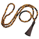 Grado Natural A 8mm piedra de ojo de tigre y cuentas de ónix negro brillante collar 108 cuentas Mala joyería Buda oración pulsera mujeres hombres