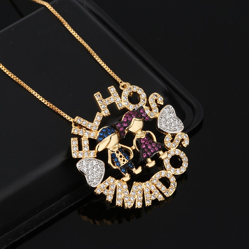 2021 New Copper Boy And Girl Pendant Necklace AAA Cubic Zirconia Black Gold Fashion Necklaces For friends Jewelry 2021 Statement