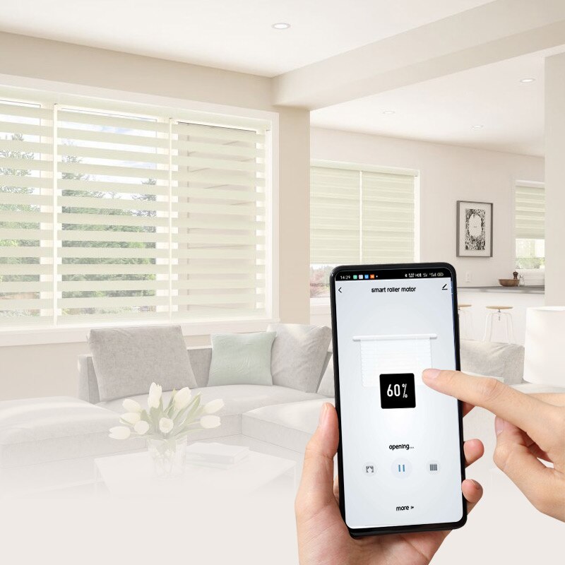 TUYA Smart Control Motorized Zebra Shades Customized Size WiFi Motor Electric Roller Blinds Compatible with Alexa Google Home