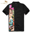 SISHION L-2XL  Men Shirt ST110 Short Sleeve Black Red Rockabilly Cotton Casual Bowling Shirts for Men camisa masculina