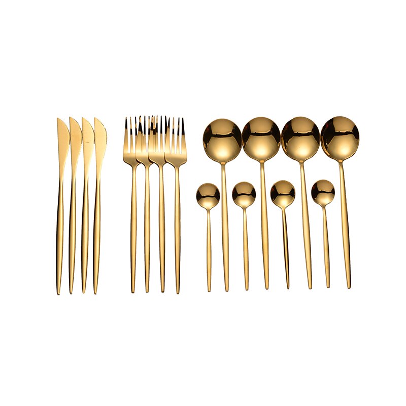 Spklifey Gold Besteck Edelstahl Besteck Löffel Set 16-teiliges Geschirrset Goldene Küche Gabeln Messer Löffel Geschirr Set Neu