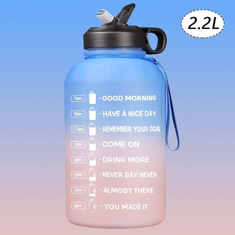 ZOMAKE 2.2/3.78L Gallon Water Bottle with Time Marker &amp; Straw, Motivational Water Jug BPA Free Leakproof Large Water Bottles Gym