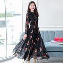 Vintage Chiffon Black Casual Midi Dress 2022 Autumn Winter Elegant Women Boho Prom Maxi Dress Party Long Sleeve Wedding Vestidos