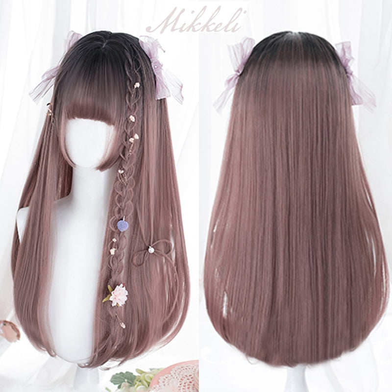 SHANGKE sintético rojo negro rubio blanco Lolita pelucas para mujeres peluca larga recta con flequillo Genshin Impact Cosplay peluca