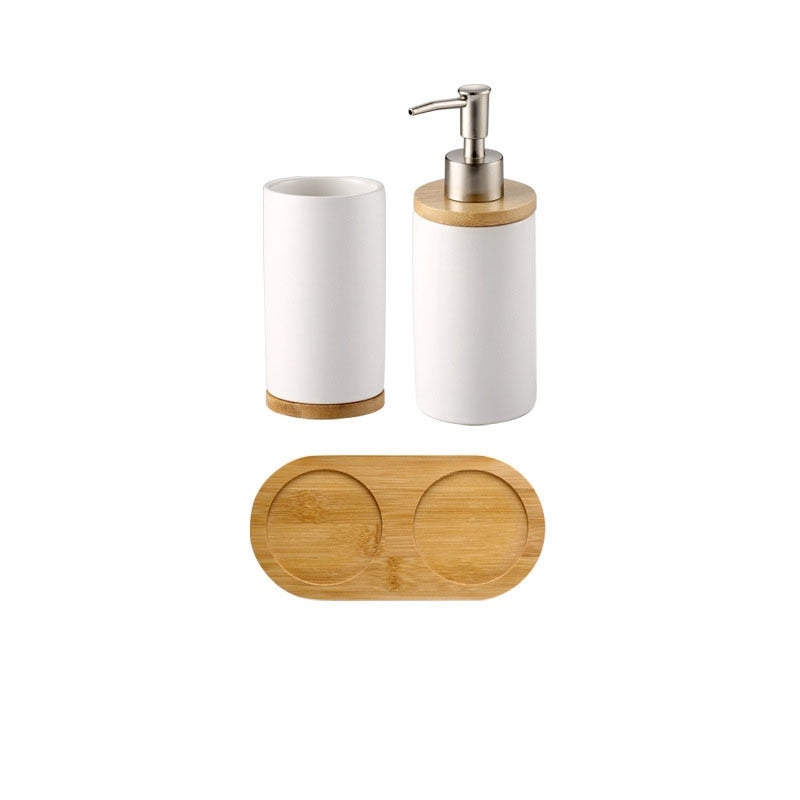 Ceramic Bamboo Toothbrush Holder Cup Bathroom Accessories Set Tumblers Bathroom Emulsion Container Dishwashing Liquid Container