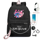 Disney Kawaii Stitch Bag Zipper USB Charging Mochila Capacity Backpack Women Kpop School Bags for Teenage Girls Students